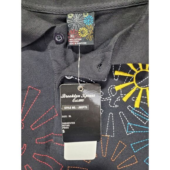 BROOKLYN XPRESS Shirt Men's XL Polo AOP Embroidered Abstract Sunburst NWT - Picture 3 of 5